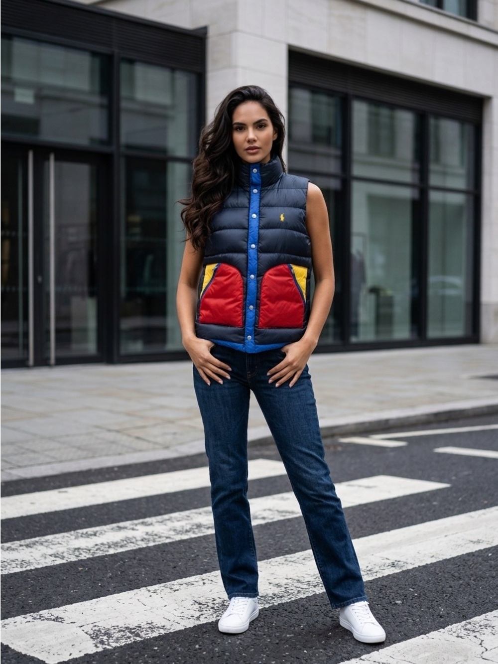 Polo by Ralph Lauren Navy Colorblock Puffer Vest with Red & Yellow Pockets